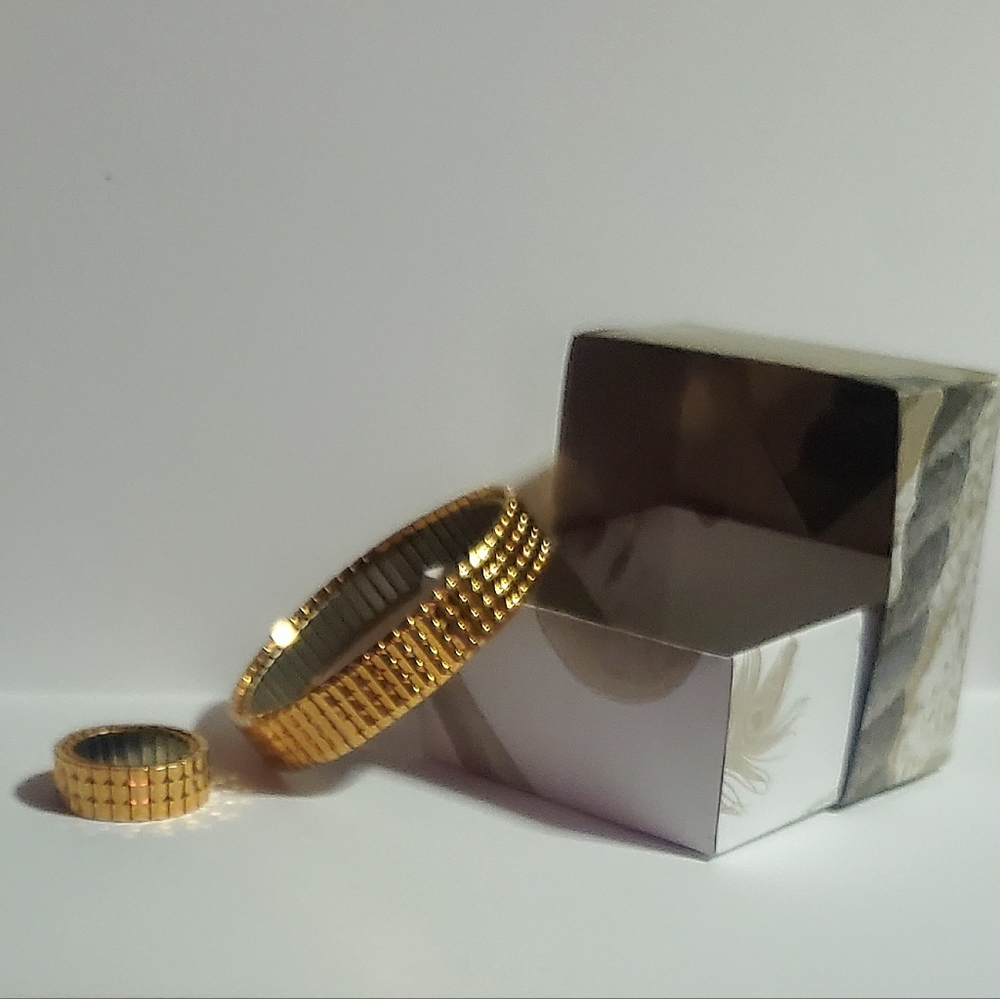 Stretch 'watch band' bracelet and ring set